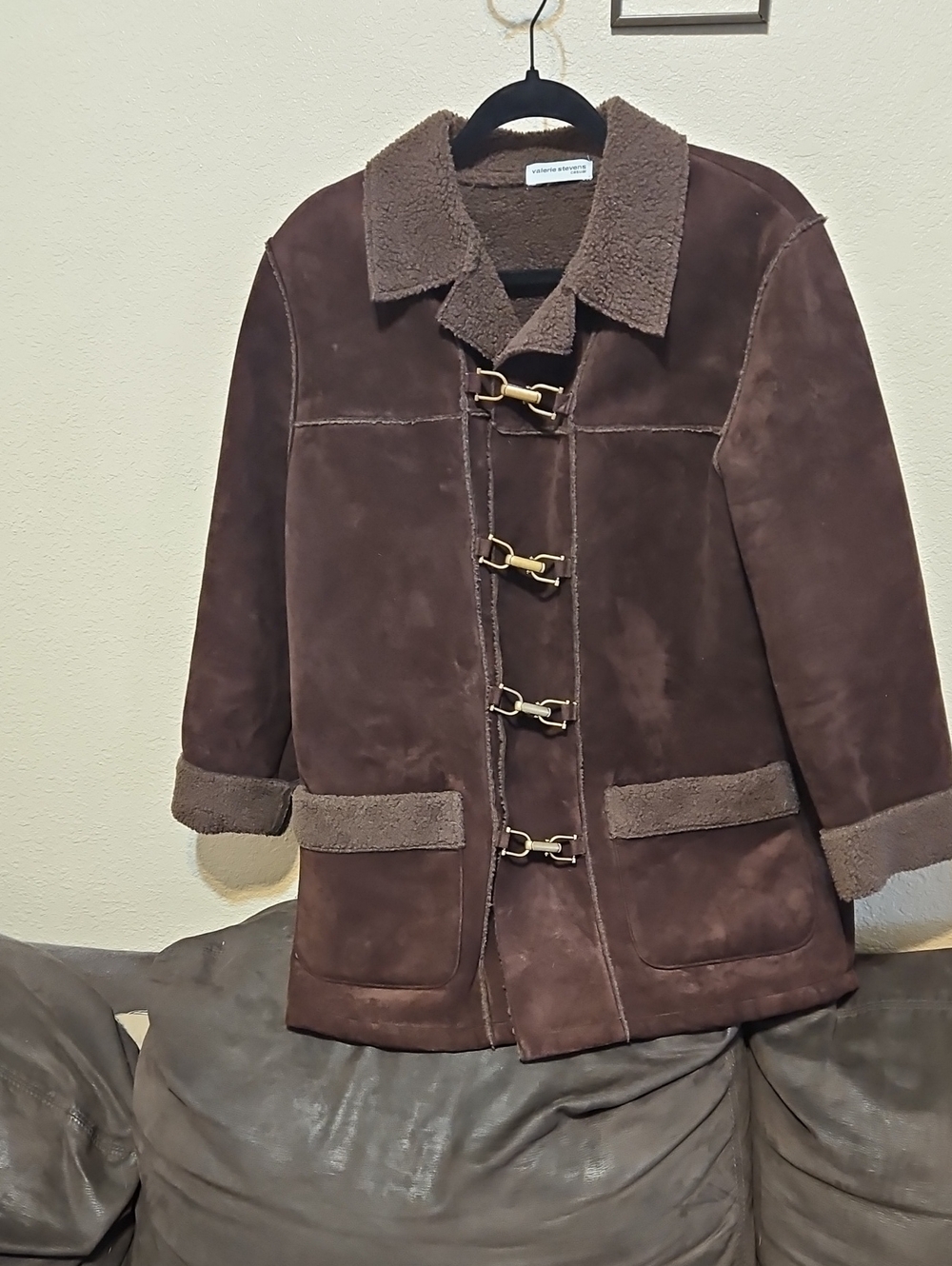 Valerie Stevens Brown Teddy-Trim Toggle Coat